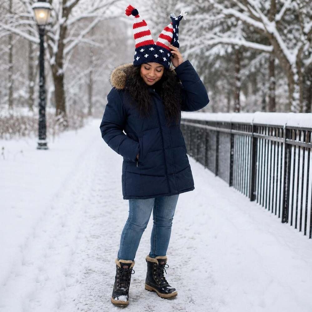 Handmade Patriotic USA Star Spangled 3-Squire Knit Wool Winter Hat
